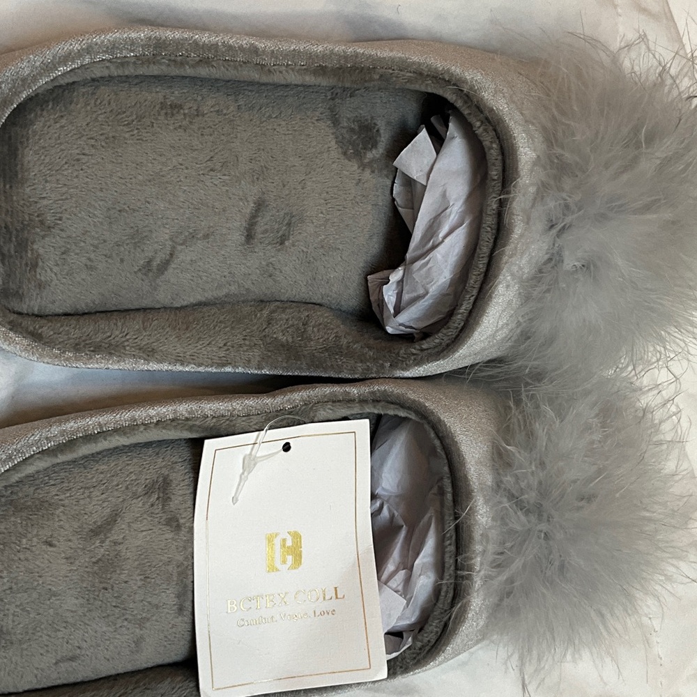 BCBGeneration Silver Fuzzy Slippers